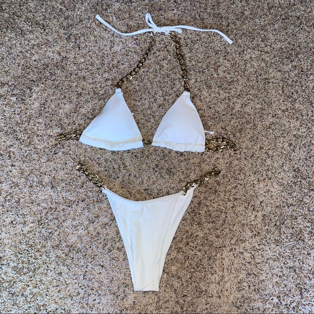 Shein White with Gold Chain Bikini - Size S - NWOT